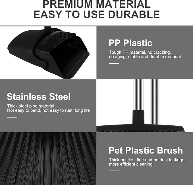 Broom and Dustpan Set, Household Broom with Dustpan Combo Set, 51" Long Handle, Dust Pan Set for Kitchen Office Lobby Floor