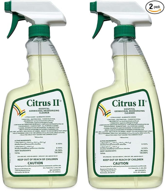 Citrus II Hospital Germicidal Deodorizing Cleaner - Fresh Citrus Scent - Disinfecting Spray- for Home, Hospital and Office Surfaces and Supplies - 22 Fl Oz - Pack of 2