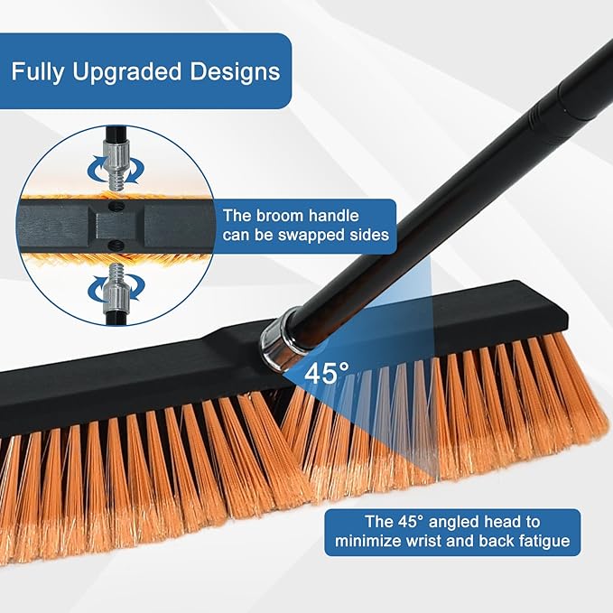 PBHEPJ 24 Inchs Push Broom Outdoor Heavy Duty, Shop Broom with 60" Long Bandle for Cleaning Outdoor or Indoor Tile, Garage, Shop, Deck, Concrete, Wood, Stone, Patio Floor