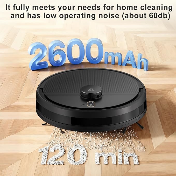 Robot Vacuum and Mop Combo, Robotic Vacuums with LiDAR Navigation, Smart Mapping, Strong Suction, with WiFi/App/Alexa/Voice Control, Obstacle Avoidance, for Home, Wood/Hard Floors, Pet Hair Black