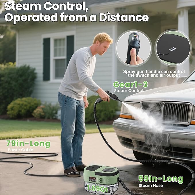 Handheld Steam Cleaner for Home, 2500W High Pressure Steam Cleaner for Car Detailing, 3 Steam Levels, 1600Ml Tank, High Heat Steamer for Bed Bugs, Couch, Furniture, Kitchen, Bathroom, Floors