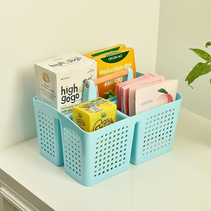 Portable Shower Caddy Basket with Compartments, Plastic Divided Cleaning Caddy Organizer Storage Tote with Handle for Bathroom, College, Dorm Room Essentials, Grass Green