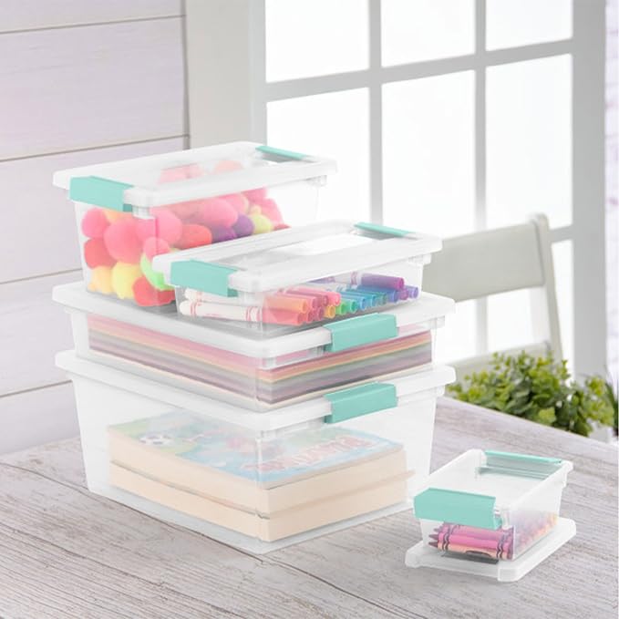 Sterilite 16-Pack Clip Box, Stackable Clear Plastic Bins with Latching Lids, Medium - Writing, Arts or Crafts Supplies Storage Containers for Home, Office, Classroom and Workshop Organization