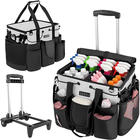 Large Cleaning Caddy for Cleaning Supplies Organizer, Rolling Cleaning Caddy Bags with Wheels for Housekeepers, Cleaning Carts on Wheels for Home Car Office Picnic