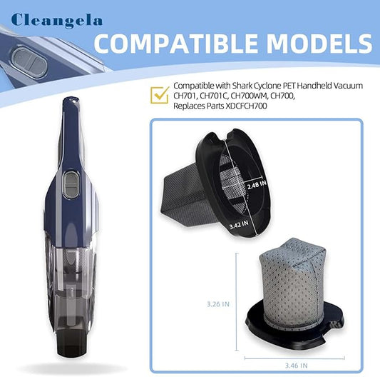 8 Pack CH701 Hand Vacuum Filter, Washable, Replacement Filter for Models: Shark Cyclone PET Handheld Vacuum CH701, CH701C, CH700WM, CH700, Replaces Parts XDCFCH700, Grey
