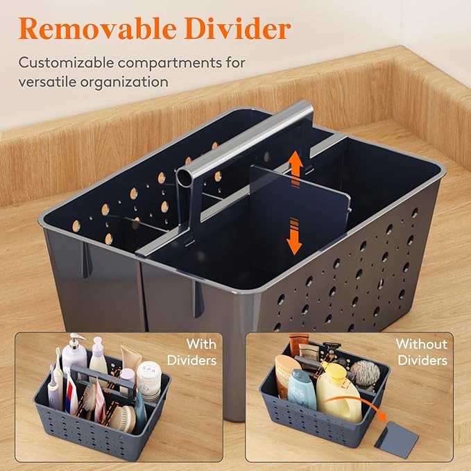 Lifewit Shower Caddy Portable, Plastic Bathroom Organizer with Handle and Holes, Hard Cleaning Basket for Toiletry Storage, College Dorm Essentials, Slate Blue, 2 Packs