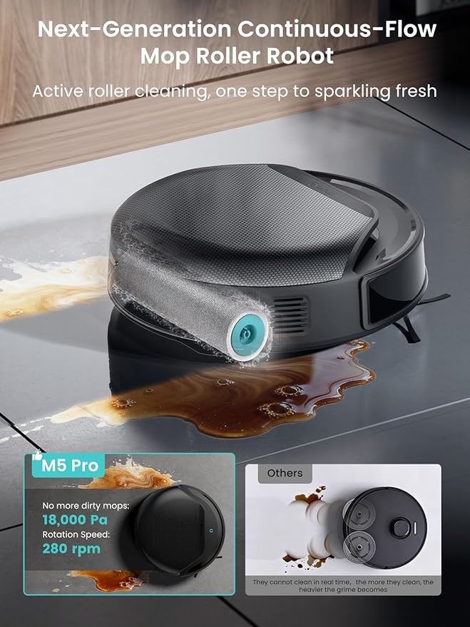 Lefant M5 Pro LiDAR Robot Vacuum and Mop, 18000Pa Suction, Dual Zero-Tangle Design, PSD 2.0 Smart Obstacle Avoidance, All-in-One Robot Vacuum 120 Day Self-Emptying, Auto Mop Washing, Drying&Refilling