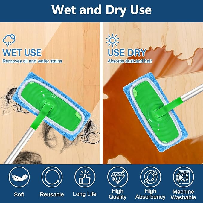 Reusable Mop Pads Fit Swiffersweeper, 6 Pack Reusable Microfiber Mop Pads, Washable Dry Sweeping Cloths & Wet Swifferpads Refills for Hardwood & Multi - Surface Floor Cleaning A