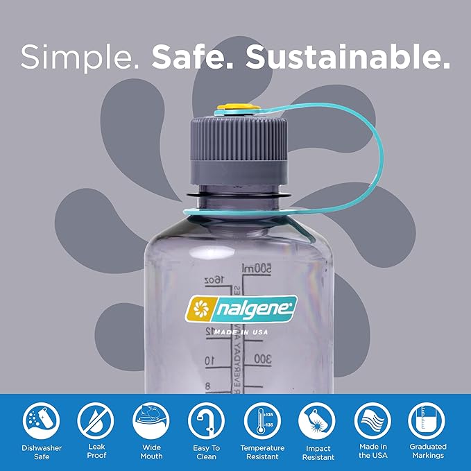 Nalgene Sustain Tritan BPA-Free Water Bottle Made with Material Derived from 50% Plastic Waste (using ISCC certified mass balance), 16 OZ, Narrow Mouth, Aubergine