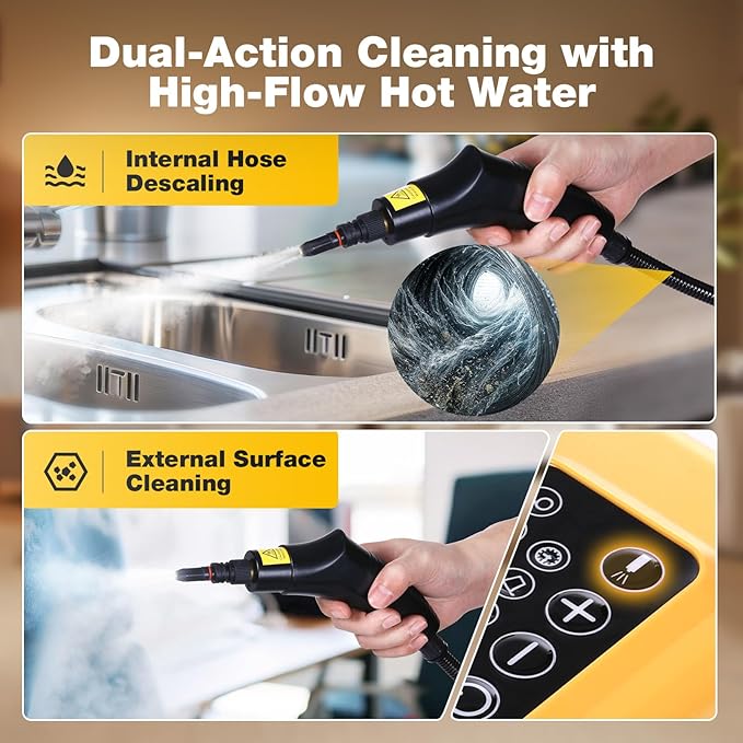 Handheld Steam Cleaner for Home, 6-Level Adjustable, 15s Heat-Up, One Touch Flush Mode, 3.5 Bar High Pressure, Auto Shut-Off, 1500W Portable Steamer for Carpets Floor Car Furniture Couch Tile