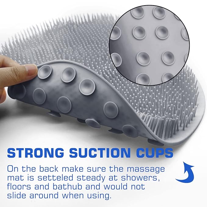 Shower Foot Scrubber Mat Back Washer Exfoliating Bath Wash Pad Wall Mounted Slip Suction Cups for Use in Cleaner Men and Women