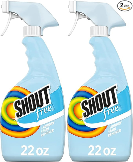 Shout Free Laundry Stain Remover, Active Enzyme Formula is Dye, Fragrance, and Bleach Free, Removes 100+ Types of Stains, including Baby Stains - 22oz Spray (Pack of 2)