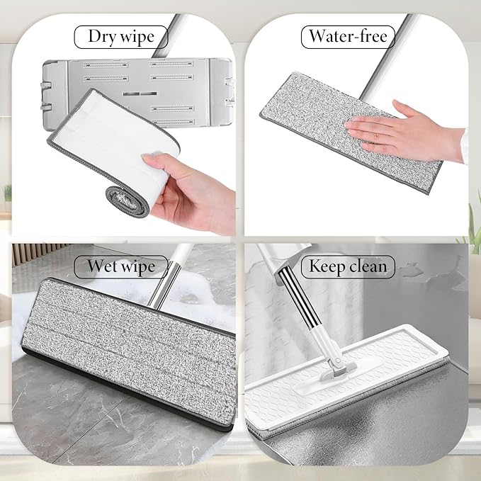 10 Pcs Reusable Mop Pad, 12.6 x 4.7 Inch Gray Mops Replacement Pads Washable Floor Cleaning Mops Pad Compatible with Most Flat Mop for Home, Office, School Cleaning
