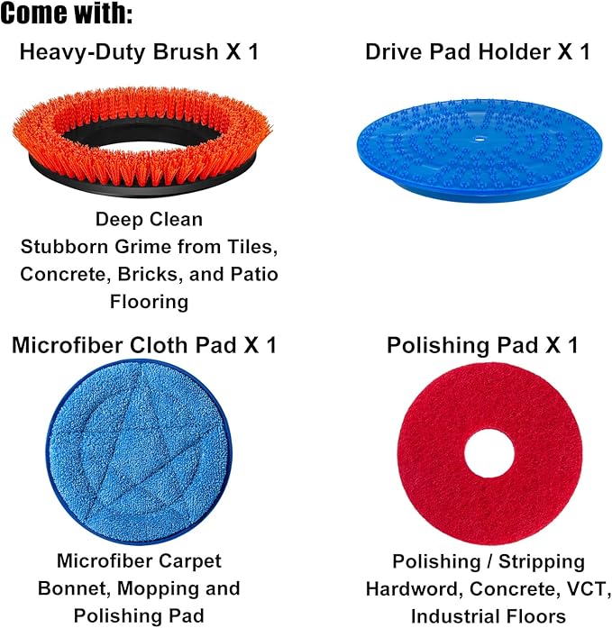 15" Floor Buffer Machine, Commercial Floor Scrubber Machine with Brushes and Pads, Heavy Duty Floor Cleaner and Polisher- Deep Clean and Polish Your Floors with Ease