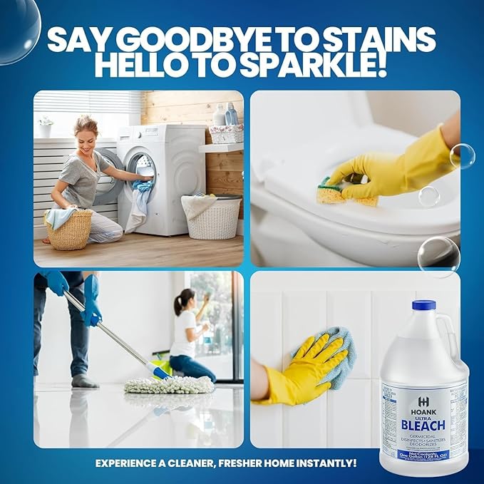 ( 6 Gallon) Ultra Germicidal Liquid Bleach -Disinfecting, Sanitizing, Deodorizing, Mold & Mildew Stain Remover, For Laundry, Household and Commercial Cleaning, Multipurpose Cleaner (1 Gallon X 6 Pack)