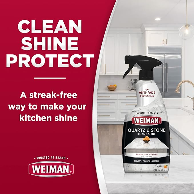 Weiman Quartz Countertop Cleaner and Polish - Clean and Shine Your Countertops Islands and Stone Surfaces with UV Protection, 24 Ounce with MicroFiber Towel, 2 Pack