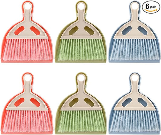 SOUJOY 6 Pack Small Dustpan and Brush Set, Whisk Broom and Dust Pan with Handle, Nesting Tiny Cleaning Broom, Mini Hand Broom and Dustpan Set for Table, Desk, Keyboard, Cars and Pet Nest