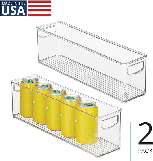 InterDesign iDesign Plastic Stackable Pantry Bin - Storage Bin with Handles for Cabinets or Fridge - Set of 2 - Clear