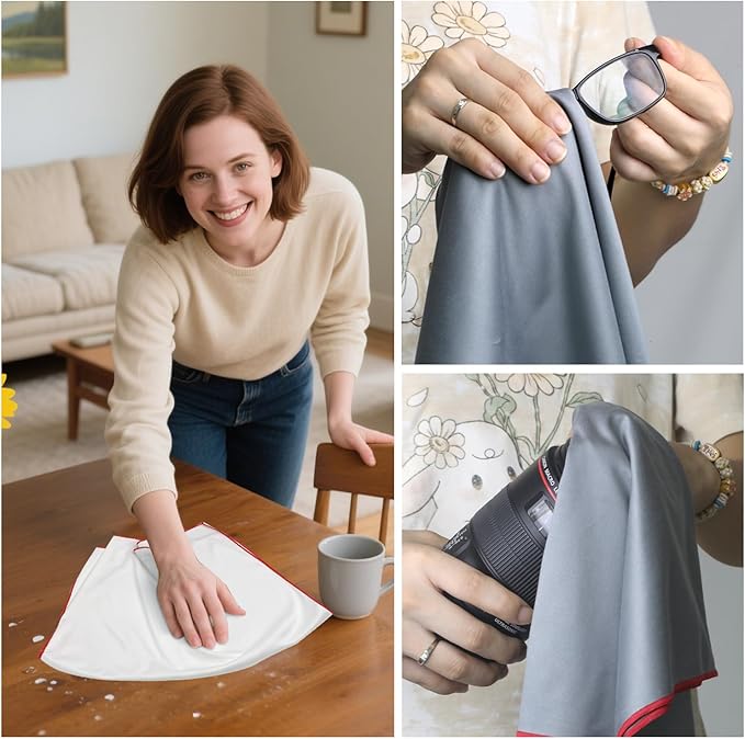 Wine Glass Polishing Cloths Large Glass Cleaning Cloth, Streak Free, Lint Free Microfiber Cleaning Cloth for Glasses, Stemware, Sunglasses, Camera Lens, 20 Inch X 23 Inch (6 Pack White | Gray)