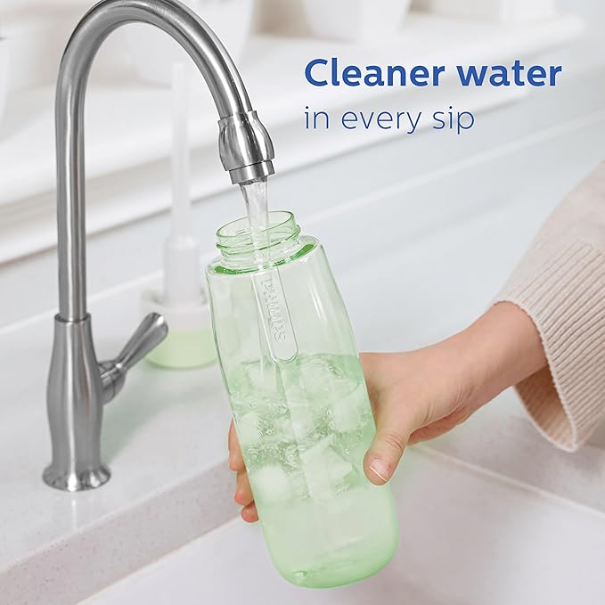 PHILIPS Filtered Water Bottle, BPA-Free Tritan Plastic Water Bottles, Replaces 450 Plastic Water Bottle with Reusable GoZero Everyday Water Filter, Portable Filtering Bottle for Travel, 22 oz, Green