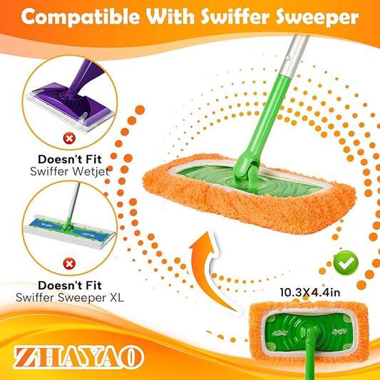 3 Pack Reusable Microfiber Mop Pads for Swiffer Sweeper Mop, Wet & Dry Use, Compatible with 10-12 inch Flat Mops, Washable, for Hardwood, Ceramic, Laminate & More Floors