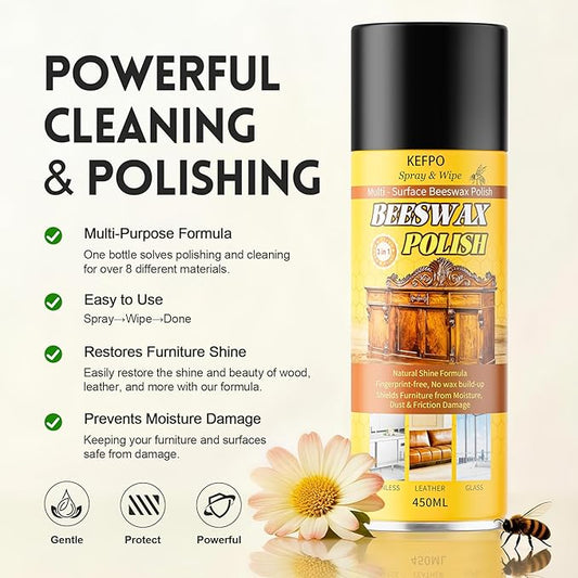 Natural Beeswax Furniture Polish : Wood Cleaner & Protector for Wooden Tables Cabinets Leather Furniture and More 2 Pack