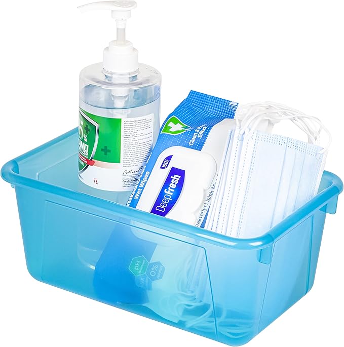Storex Small Cubby Bins – Plastic Storage Containers for Classroom with Non-Snap Lid, 12.2 x 7.8 x 5.1 inches, Tint Teal, 5-Pack (62486U05C)