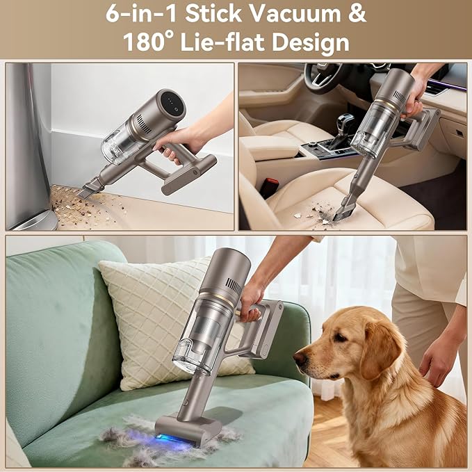 DREAME Z10-W Cordless Vacuum Cleaner with Self-Emptying Base (90 Days), Powerful Suction, Tangle-Free Brush for Pet Hair, 60min Runtime, HEPA Filtration, Cordless Stick Vacuum for Carpets & Hardfloor