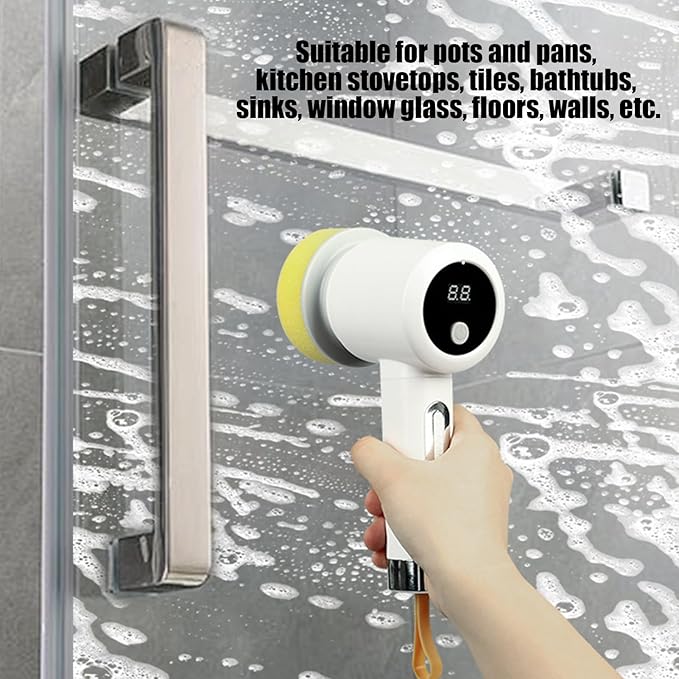 Electric Scrubber for Cleaning - 3-Level Electric Adjustable Household Tool with 5 Brush Heads - Bathroom Cleaning Brush | for Bathtub Tile Grout Floor Toilet Kitchen Wall Home Household Apartment Car