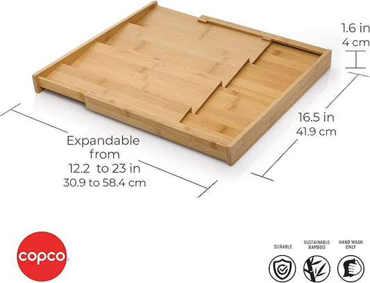 Copco 4 Tier Expandable Bamboo Spice Organizer for Drawers, Adjustable from 12.2 inch to 23 Inch, In Drawer Rack for Kitchen, Holds 32 Jars, Durable & Eco-Friendly Spice Storage Solution