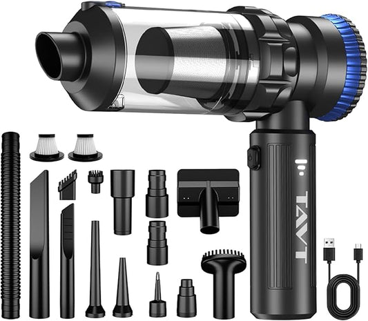 Car Vacuum Portable Cordless, 19000PA Suction Power [3 Suction Modes] & 6000mAh Battery [USB-C Charging Cable], 4-in-1 Wireless Mini Handheld Cleaner for Home, Car, Pet, Office