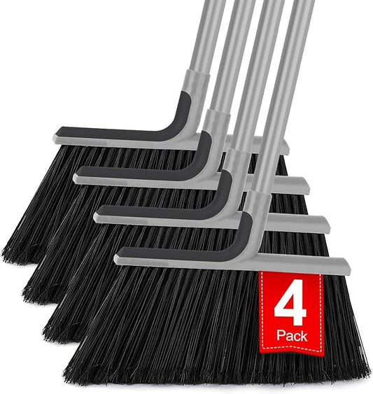 KeFanta 4 Packs Outdoor Broom Heavy Duty with 55" Long Handle, Commercial Brooms for Sweeping Indoor Courtyard Restaurant Garage Patio Decks Mall Market Kitchen Office Lobby Shop