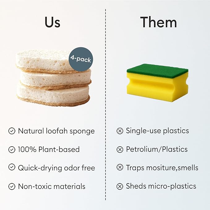 Vove | Premium Natural Kitchen Sponge | Non Scratch | Long Lasting | Waste Free | Compostable Sponge Kitchen | Natural Fiber | Eco-Friendly | Eartch Friendly | Vegan | 4 Pack