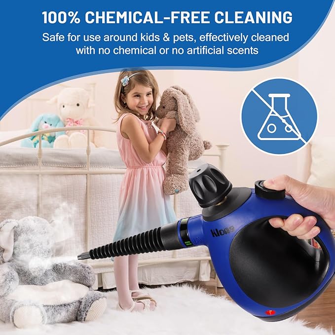 KLONA Portable Steam Cleaner, Hand Held steamers for cleaning house, Home Multi Purpose - 10-Piece Accessory Kit for Sofa, Upholstery, Carpets
