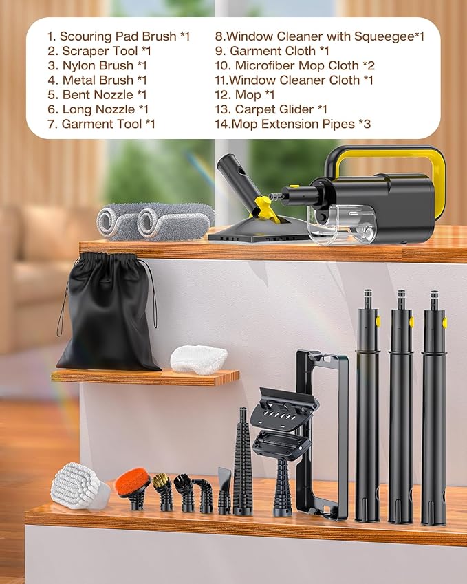 LABIGO 10-in-1 Steam Mop with Detachable Handheld Steamer, 350ml Tank, 10s Heat-Up, 248°F Steam Cleaner, 2-Level Control and Swivel Head for Floors, Carpets, Tiles, BBQ grill and Multi-Surface