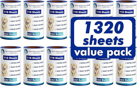 Lint Rollers for Pet Hair Extra Sticky, 1320 Sheets (12 Refills Mega Value Set), Portable Pet Lint Remover for Clothes, Furniture, Carpet, Dog & Cat Hair Removal