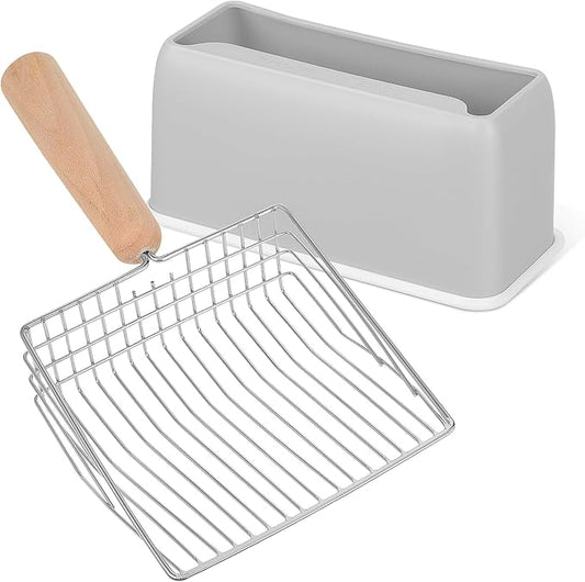 GANAZONO Metal Cat Litter Scoop Set with Holder Small Holes Sifter for Efficient Litter Cleaning Compact 6.9X5.5 Inch Durable Cat Scooper for Indoor Use