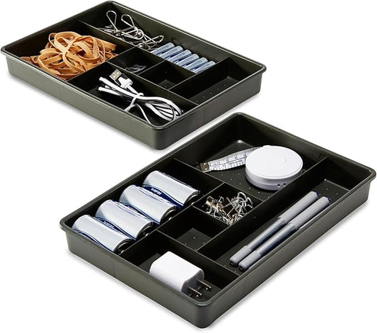 madesmart Set of 2 Plastic 6-Compartment Drawer Organizer Gadget Trays, Multipurpose Storage Bins for Drawers, Granite, 10.75 x 7.5 x 2.6 inches (Pack of 6)