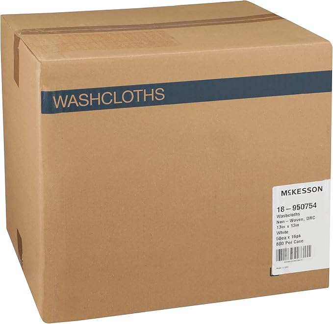 McKesson Disposable Washcloths, Soft, Absorbent and Strong, 13 in x 13 in, 50 Count, 16 Packs, 800 Total