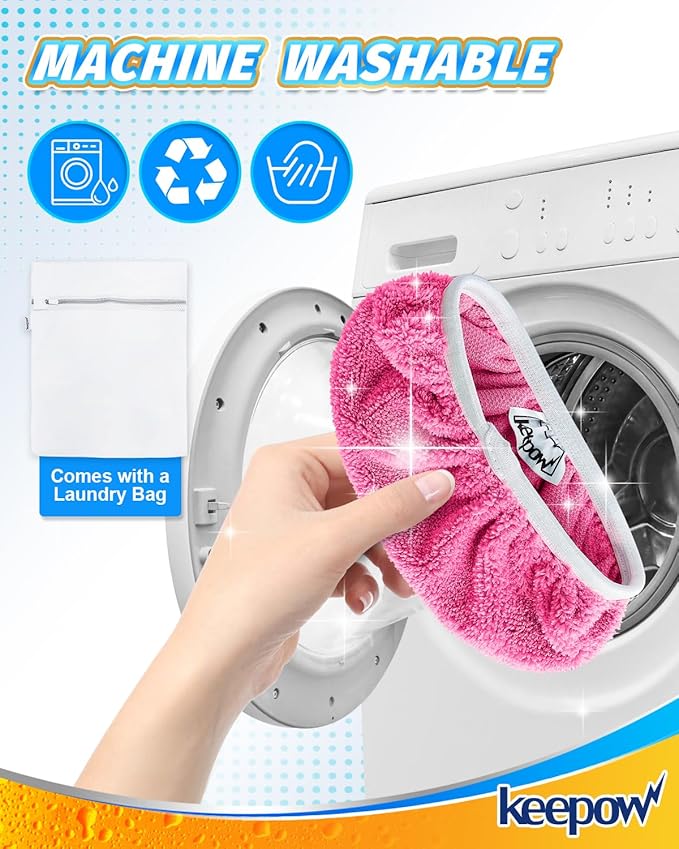 KEEPOW 6 Pack Reusable Mop Pads Compatible with Swiffer Sweeper, Coral Fleece Washable Swiffer Mop Pads, Dry & Wet Sweeping Mopping Cloths (Pink, Not Included Mop)