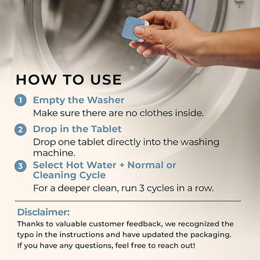 Washing Machine Cleaner Tablets – Deep Clean Washer Descale, Laundry Tub Cleaning Solution, Smell Fresh, Eliminates Buildup & Dirt, For Front & Top Load Washers, Easy-to-Use, 24 Pack, unscented