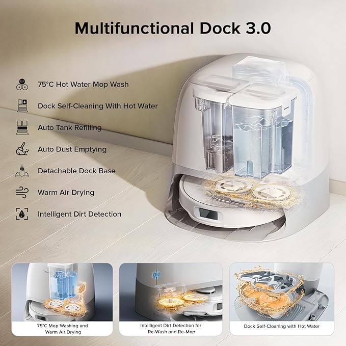 roborock Qrevo Curv S5X Robot Vacuum and Mop, 18500Pa Suction, Zero-Tangling Design, FlexiArm Side Brush, Reactive Tech Obstacle Avoidance, 10 Weeks Self-Emptying, Auto Washing for Hard Floor, Corner