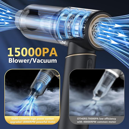 Car Vacuum Portable Cordless with 15000Pa Strong Suction, Handheld Vacuum Cleaner 4-in-1 Cordless Vacuum with 2 Suction Modes,Type-C & HEPA Filter- Lightweight(1.25lbs) for Car, Home, Pet Hair