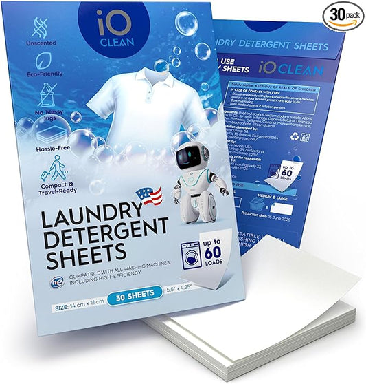 Laundry Detergent Sheets Unscented, 30 Count – Hypoallergenic Laundry Soap Sheets for Sensitive Skin – Travel Friendly Washing Detergent Sheets for HE & Standard Washers