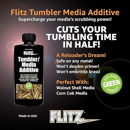 Flitz Tumbler Media Additive - 7.6oz Bottle of USA-Made Brass Cleaner Reloading Liquid for Ammo, Copper, & All Metals - Ammonia-Free Tumbling Polish to Remove Oxidation, Powder Residue (1 Pack)