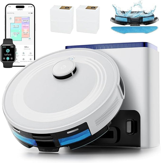 Lefant M2L Plus LiDAR Robot Vacuum and Mop, 190° PSD Obstacle Avoidance, 6000Pa Strong Suction, 75-Day Capacity, Multi-Floor Mapping, 130 Min Runtime, WiFi/Alexa/APP/iWatch