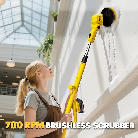 Electric Floor Scrubber Compatible with DeWalt 20v Battery(Tool Only) Cordless Spin Cleaning Machine, Brushless Heavy-duty Power Cleaner, 2 Brushes, Telescopic Long Handle, for Tile Grout Bathroom Tub