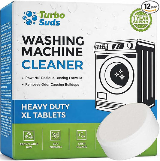 Washing Machine Cleaner Tablets XL – Heavy Duty Descaler and Deodorizer Tablets for HE Front Load and Top Load Washers – Powerful Washing Machine Cleaning Tablet – 12 XL Tablets, 1 Year Supply
