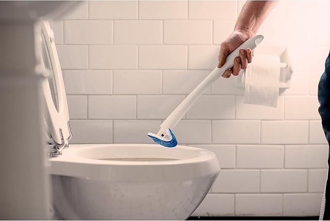 Scotch-Brite Disposable Toilet Scrubber Starter Kit, Disposable Refills with Built-In Bleach Alternative, Includes 1 Handle, Storage Caddy and 5 Refills