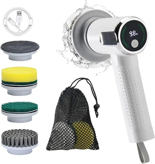 Electric Spin Scrubber Cordless Cleaning Brush with Replaceable Brush Heads, Rechargeable Power Scrubber for Bathroom Shower Floor Window Tub Sink